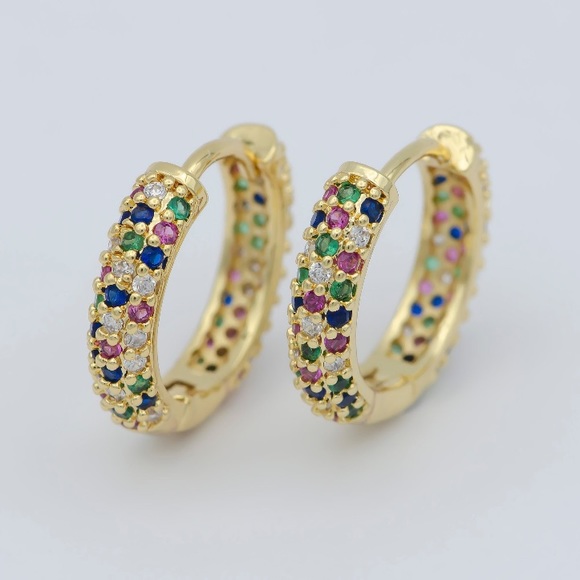 Jewelry - 24K Gold Filled Rainbow CZ Huggie Earrings